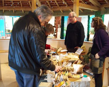 People at a seed swap stall